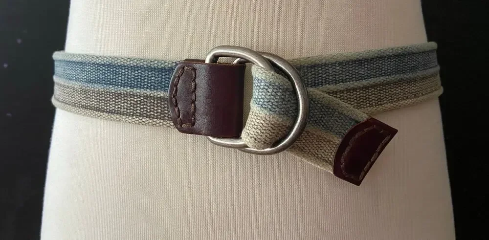 Green/Blue Dyed Cotton Belt w/Leather Tabs Unisex sz XS/S